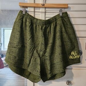 KEALOPIKO WOMENS SWEAT SHORTS - SIZE 2XL - KE ALOHA AINA PRINT - GREEN COLOR